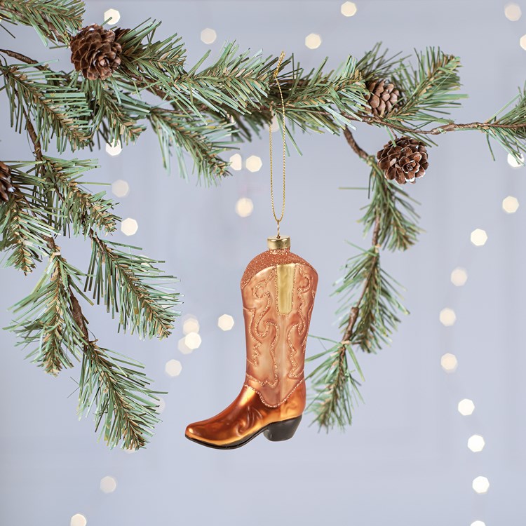 Glass Cowboy Boot Ornament - Glass, Metal, Glitter