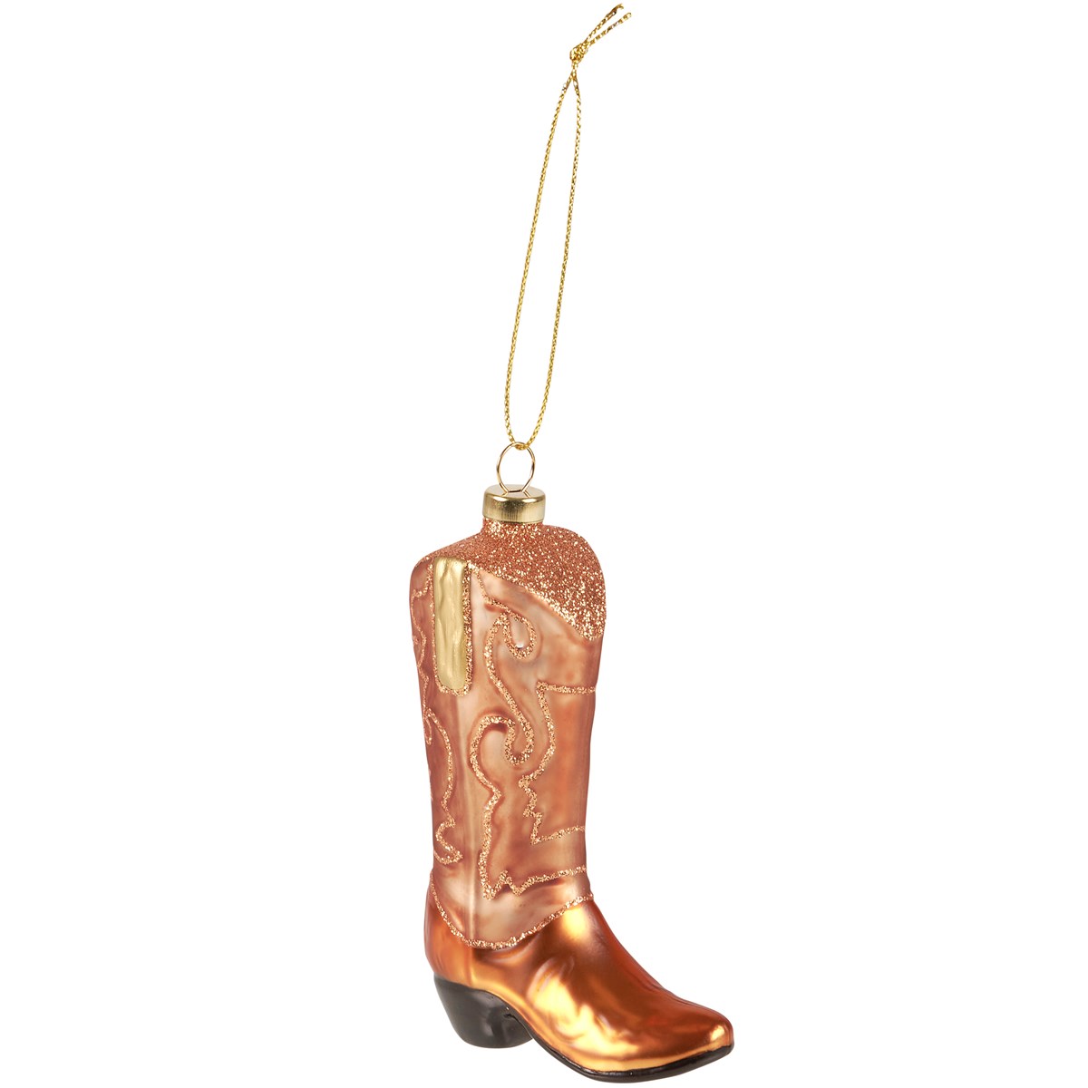Glass Cowboy Boot Ornament - Glass, Metal, Glitter