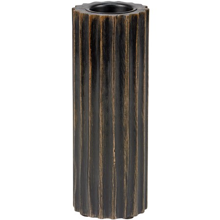 Ribbed Cylinder Candle Holder - Wood, Metal