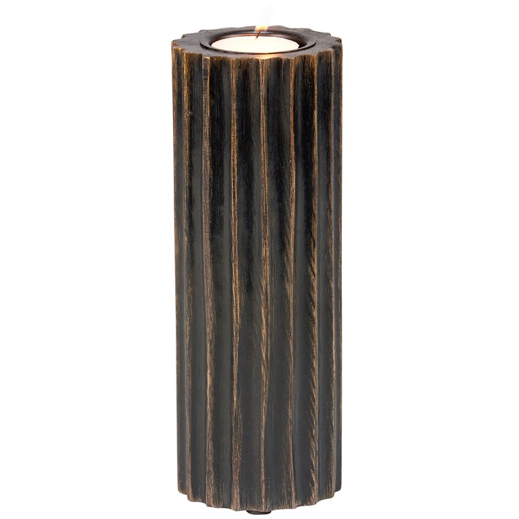 Ribbed Cylinder Candle Holder - Wood, Metal