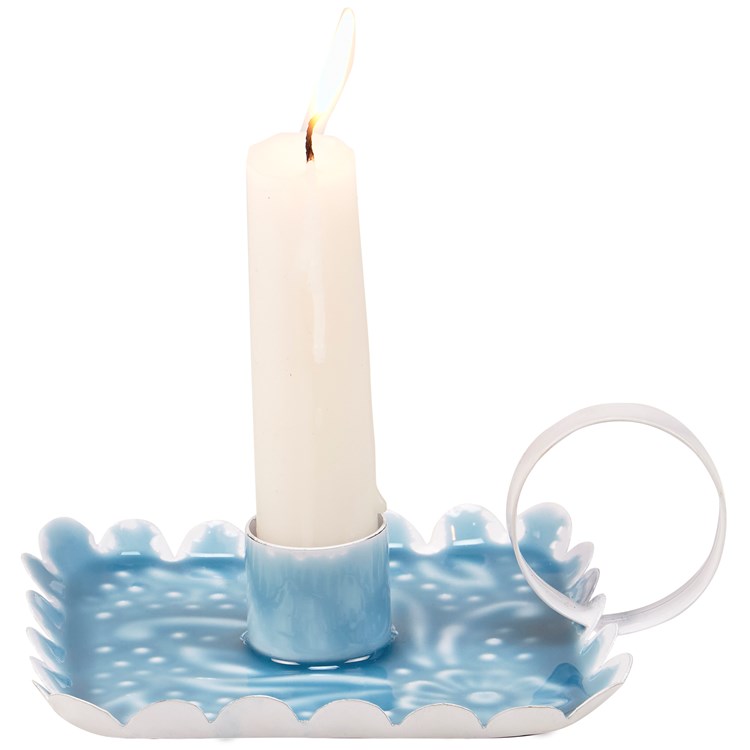 Blue Floral Candle Holder - Metal