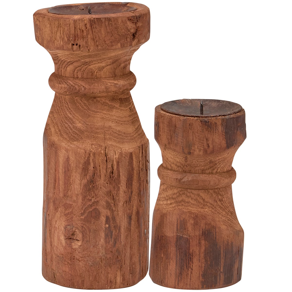 Primitive Wood Candle Holder Set - Wood, Metal