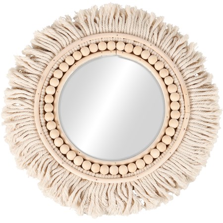 Beaded Fringe Mirror - Mirror, Cotton, Wood