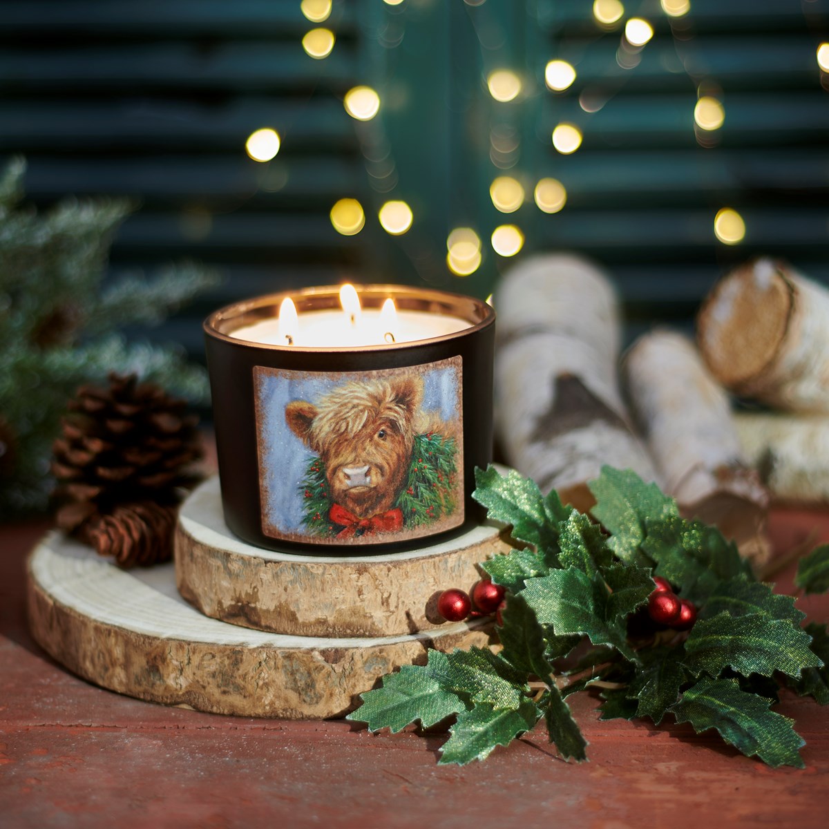 Christmas Highland Candle - Soy Wax, Glass, Cotton