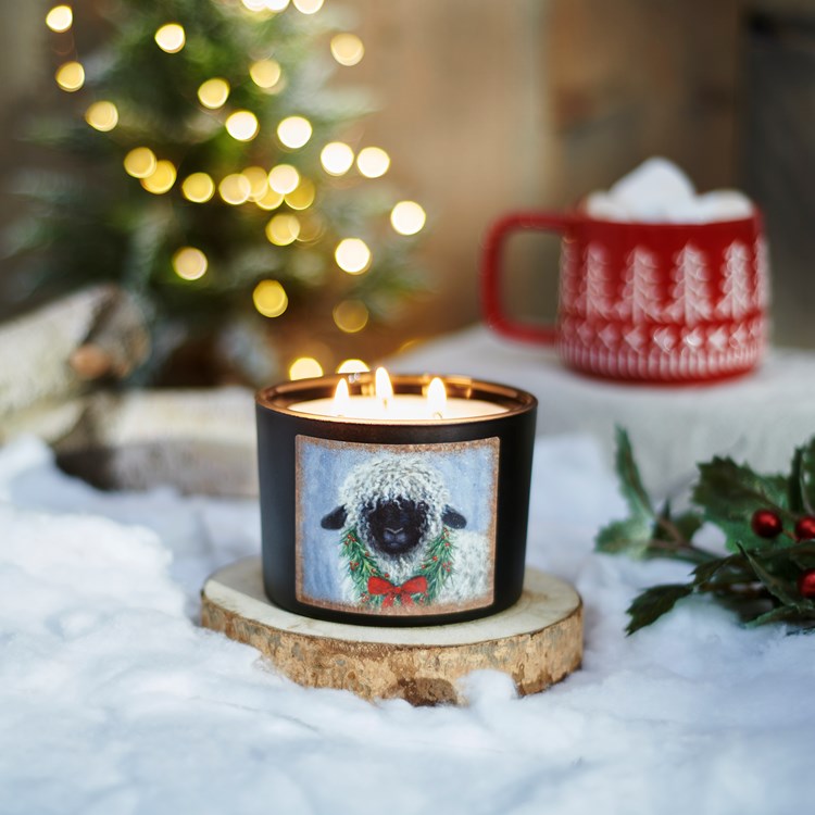 Christmas Sheep Candle - Soy Wax, Glass, Cotton