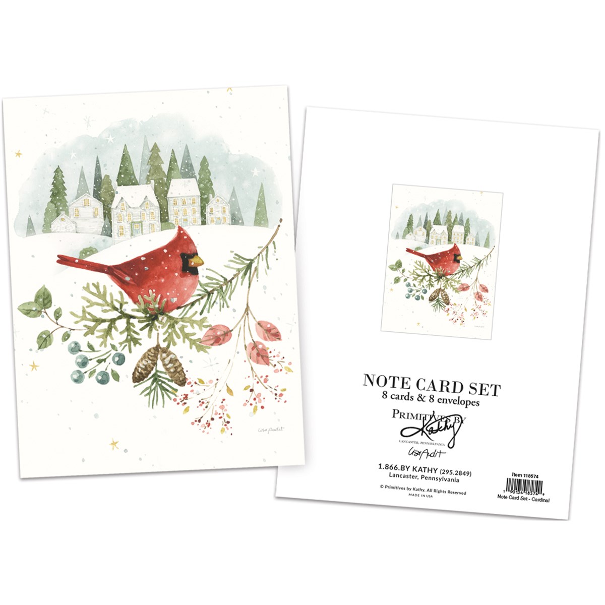 White Winter Cardinal Note Card Set - Paper