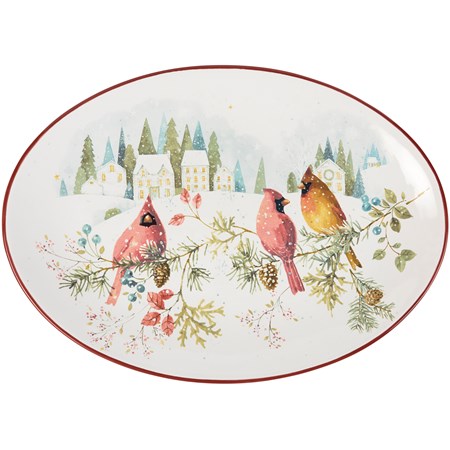 Winter Cardinal Platter - Stoneware