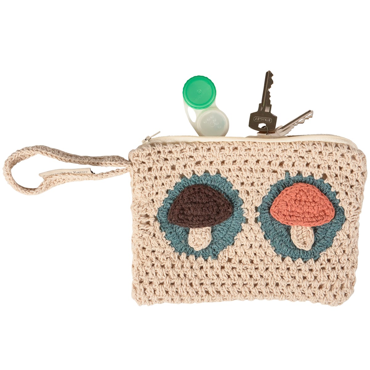 Crochet Mushrooms Wristlet - Cotton, Plastic, Metal