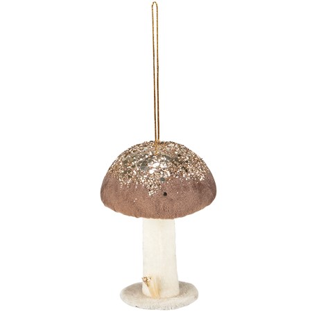 Mushroom Ornament - Foam, Velvet, Glitter, Natural Foliage