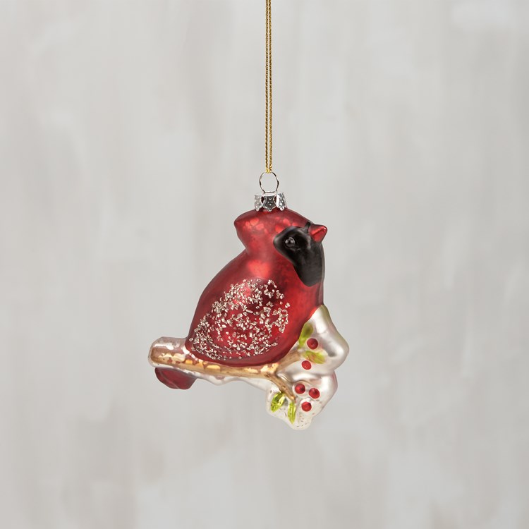 Glass Winter Cardinal Ornament - Glass, Metal, Glitter