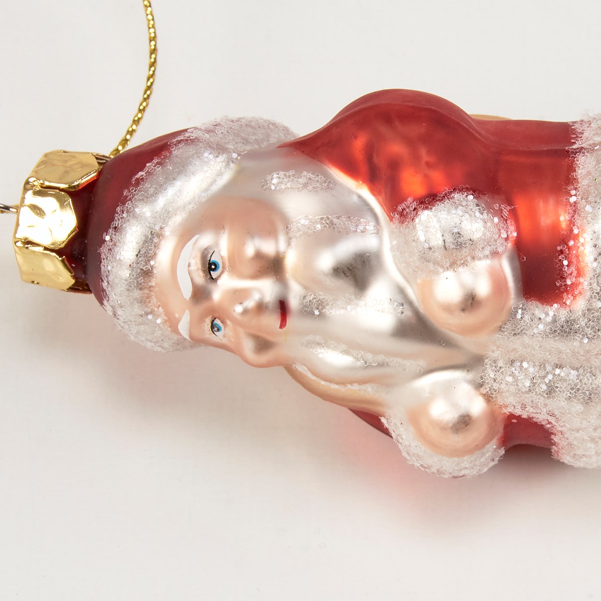 Glass Jolly Santa Ornament - Glass, Metal, Glitter