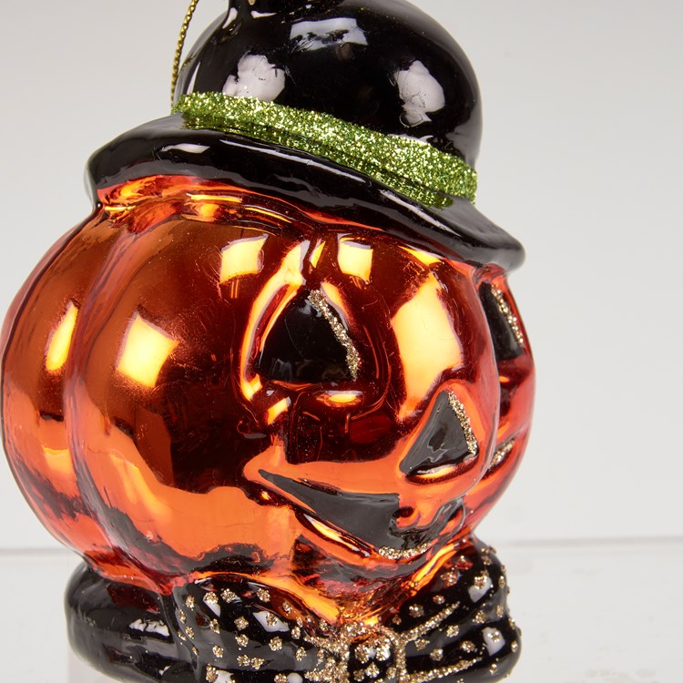 Glass Jack O' Lantern Ornament - Glass, Metal, Glitter