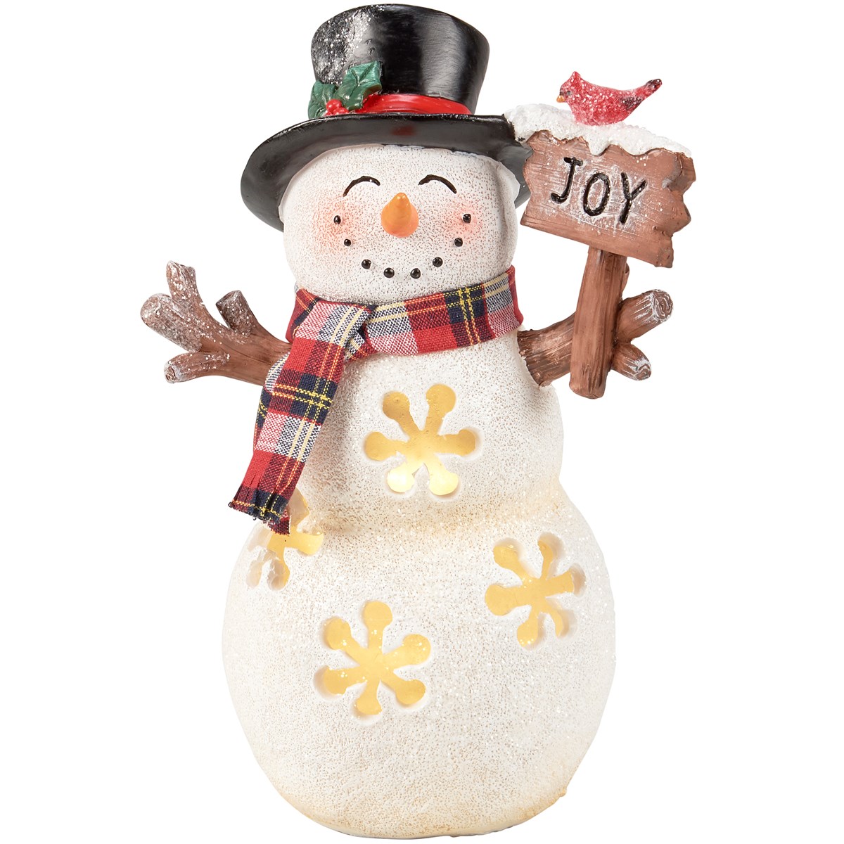 Lighted Snowman Joy Figurine - Resin, Cotton, Lights