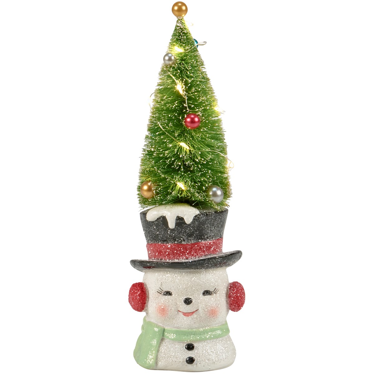 Lighted Snowman Tree Figurine - Resin, Plastic, Lights, Glitter