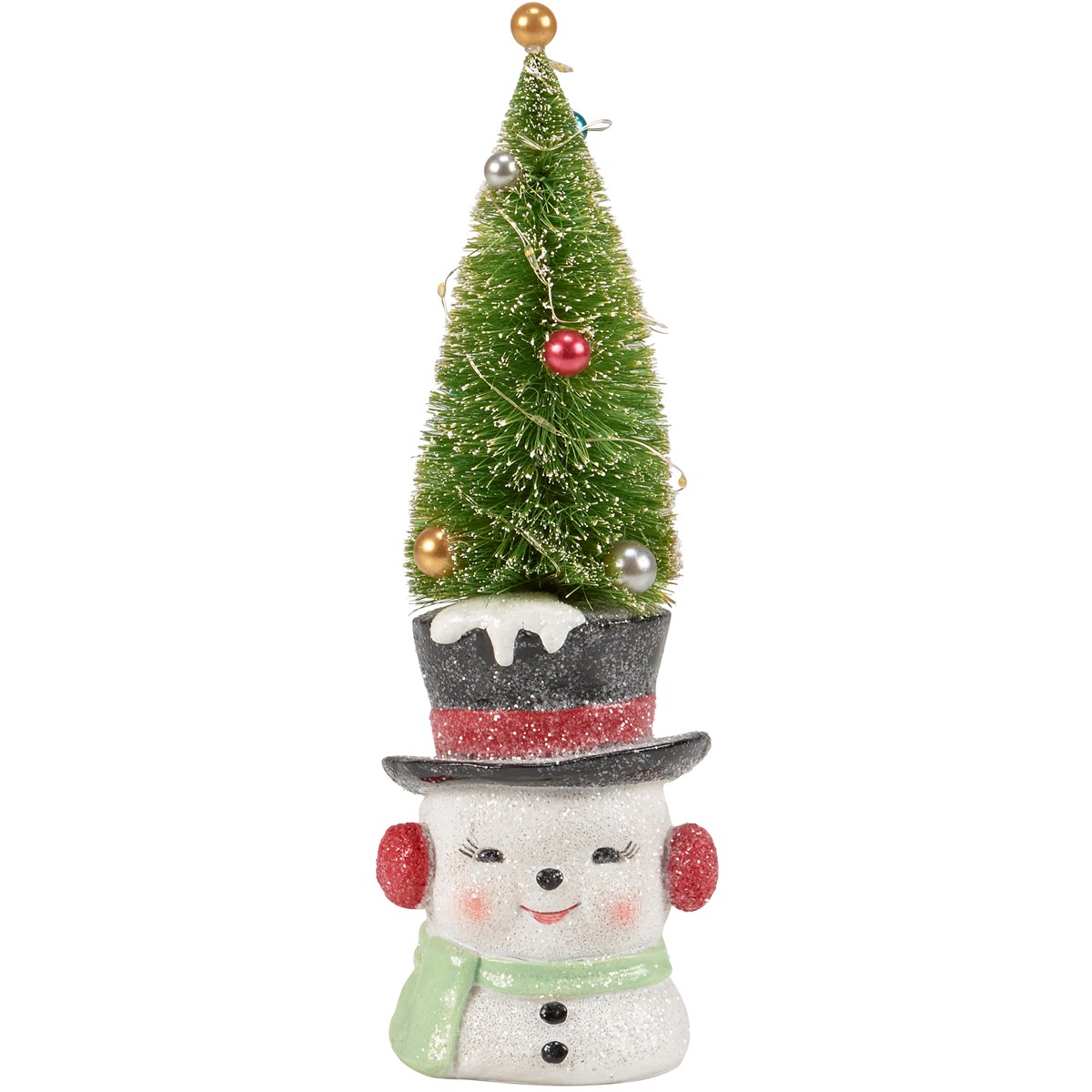 Lighted Snowman Tree Figurine - Resin, Plastic, Lights, Glitter