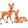 Retro Christmas Deer Figurine Set - Resin, Fabric, Metal