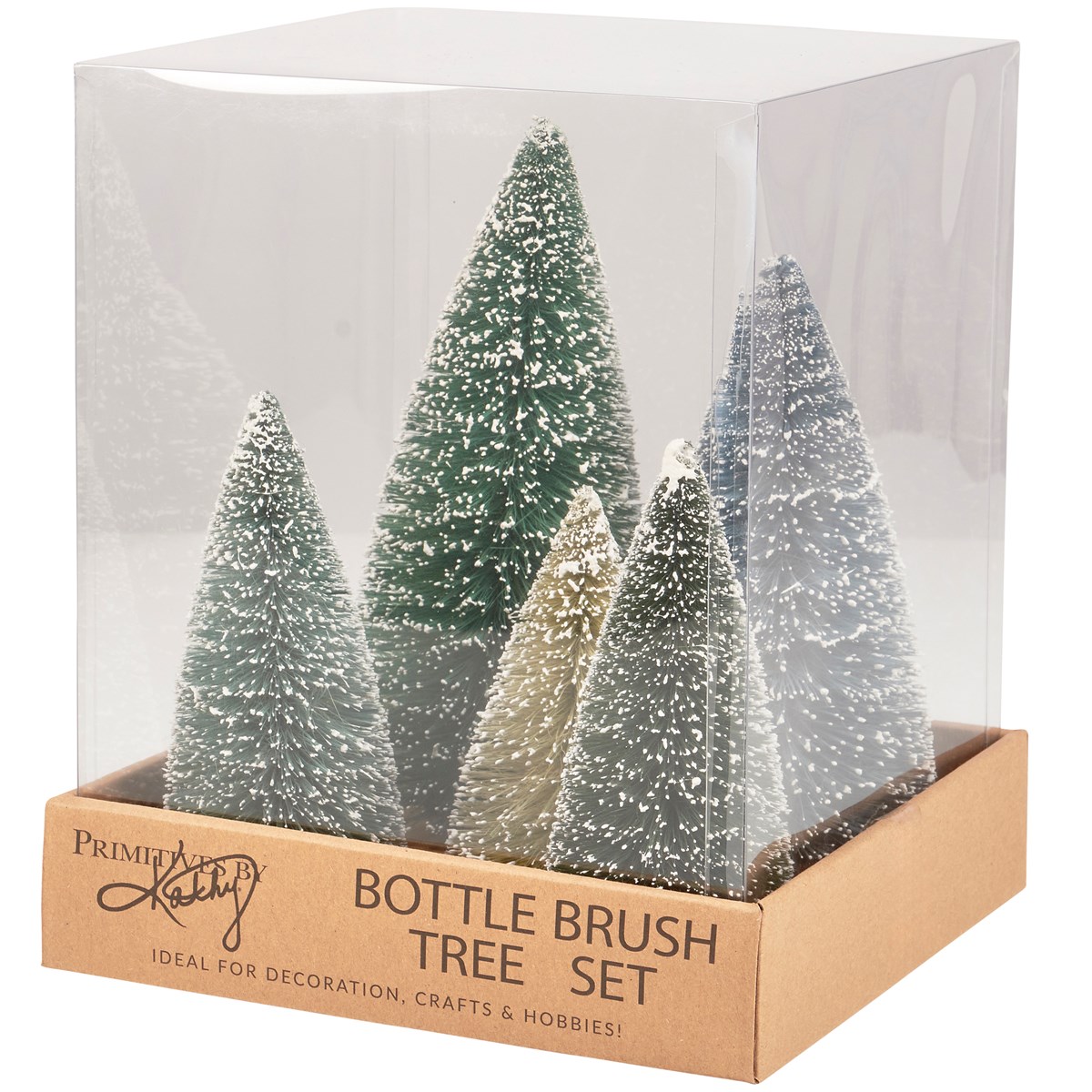 Snowy Green Bottle Brush Tree Set - Bristle, Wood, Wire, Mica