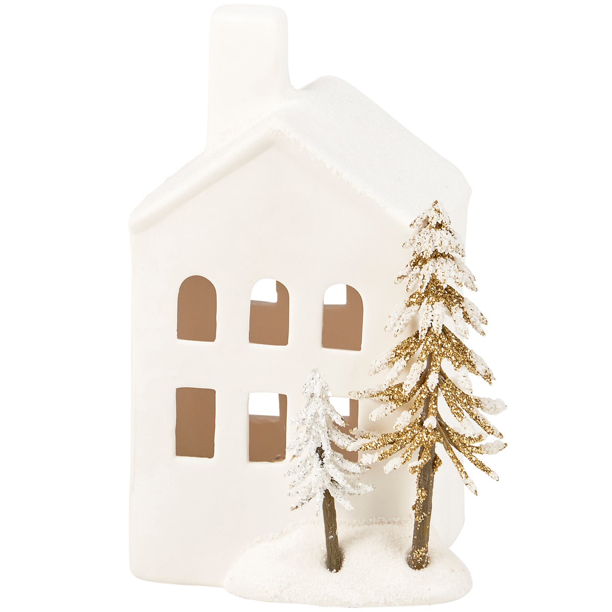 Lighted Winter House Figurine - Stoneware