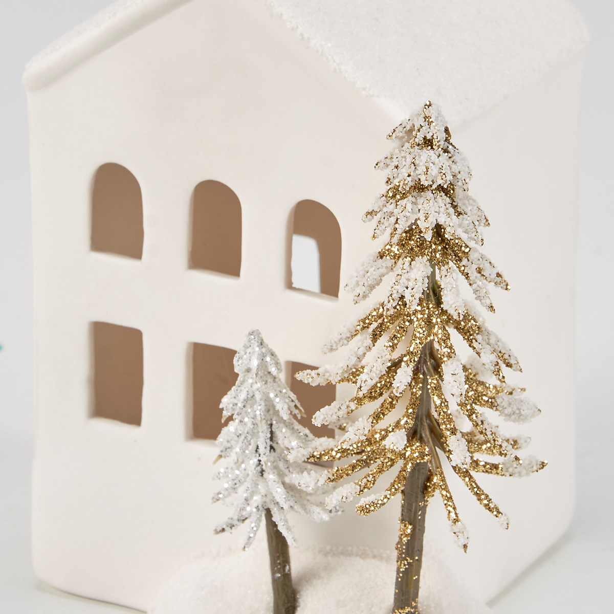 Lighted Winter House Figurine - Stoneware