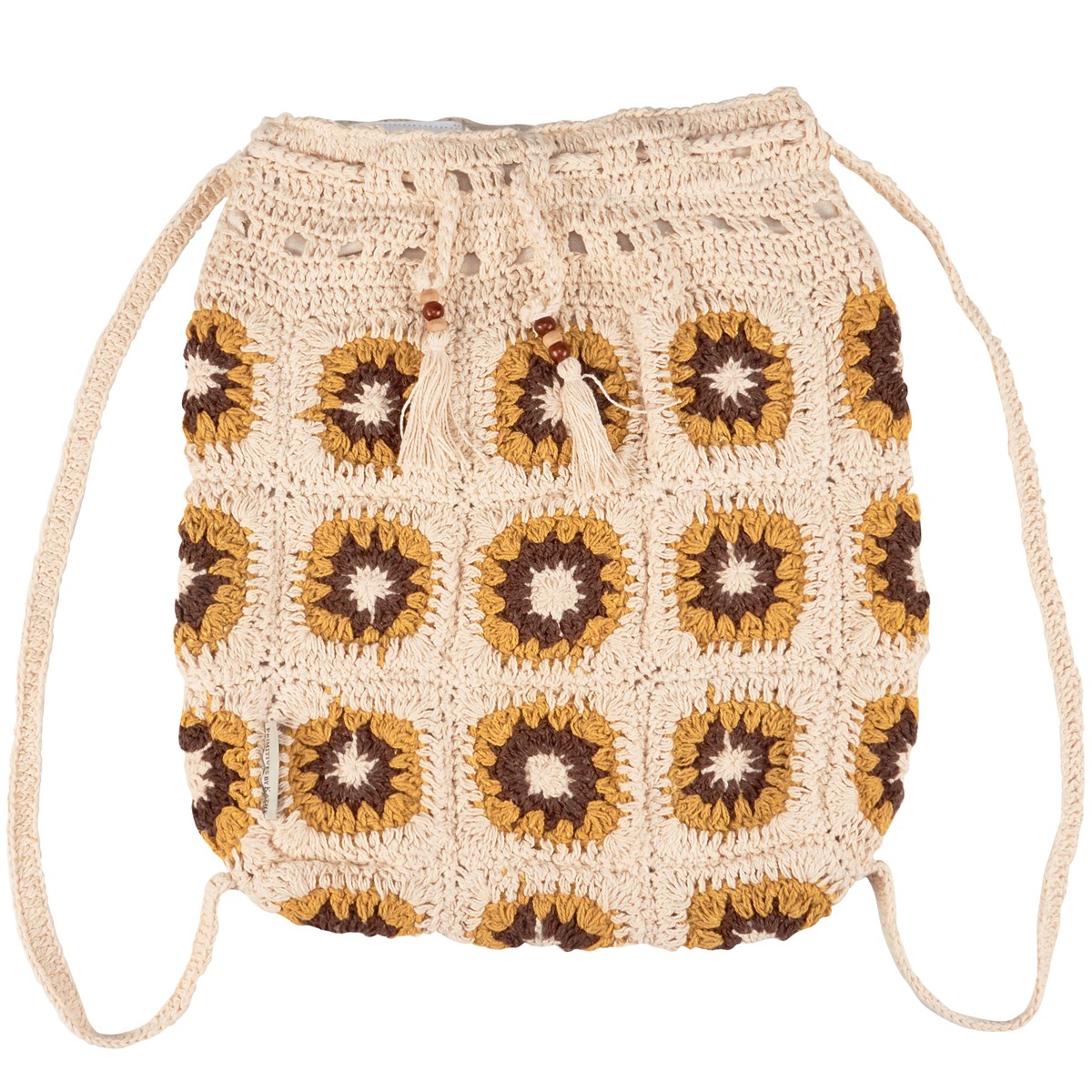 Crochet Sunflower Drawstring Bag - Cotton