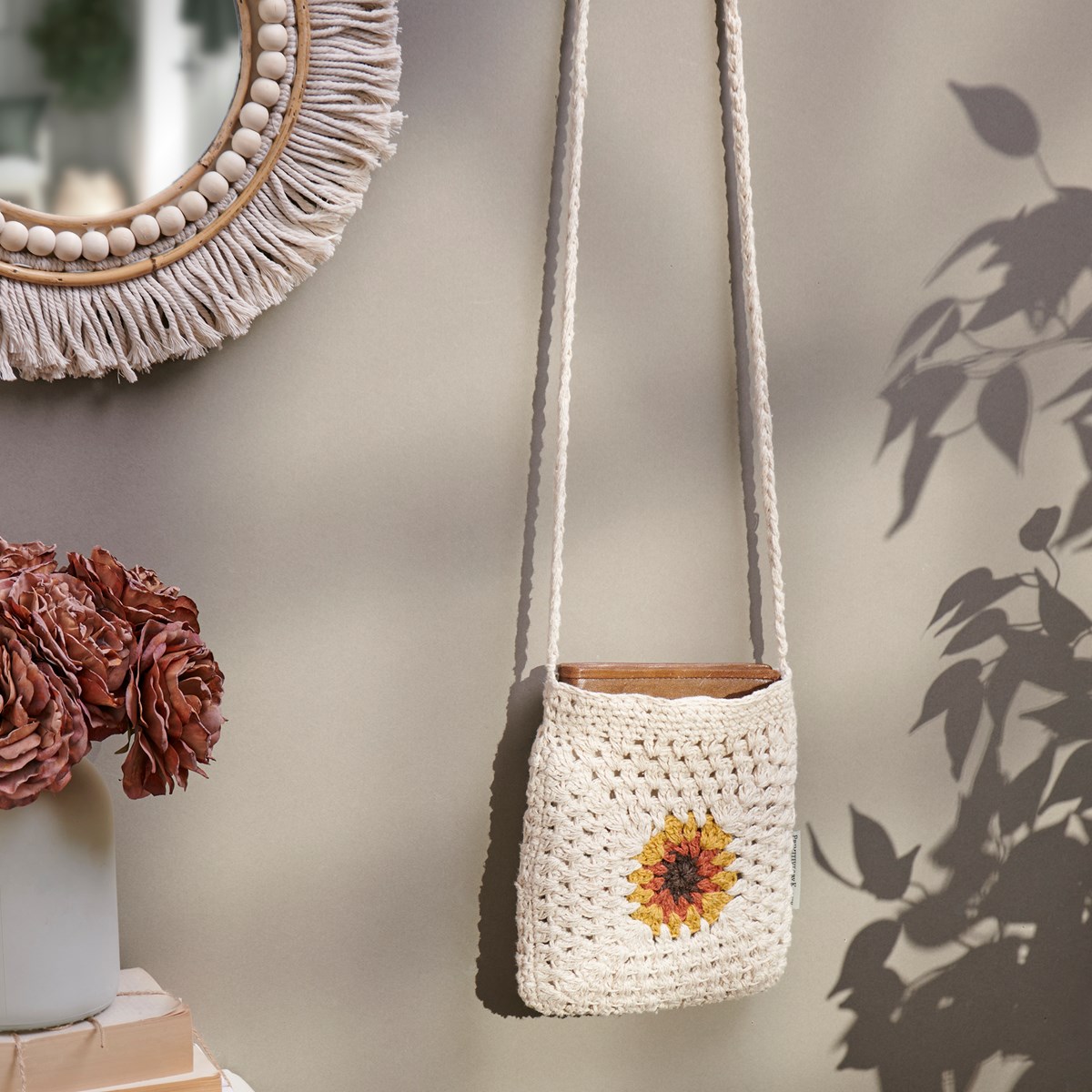 Crochet Sunflower Crossbody Bag - Cotton