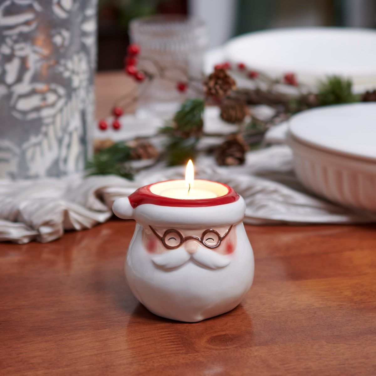 Merry Santa Candle Holder - Ceramic