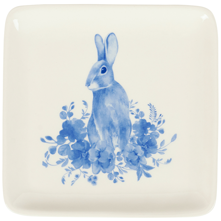Small Blue Floral Rabbit Plate | Primitives By Kathy