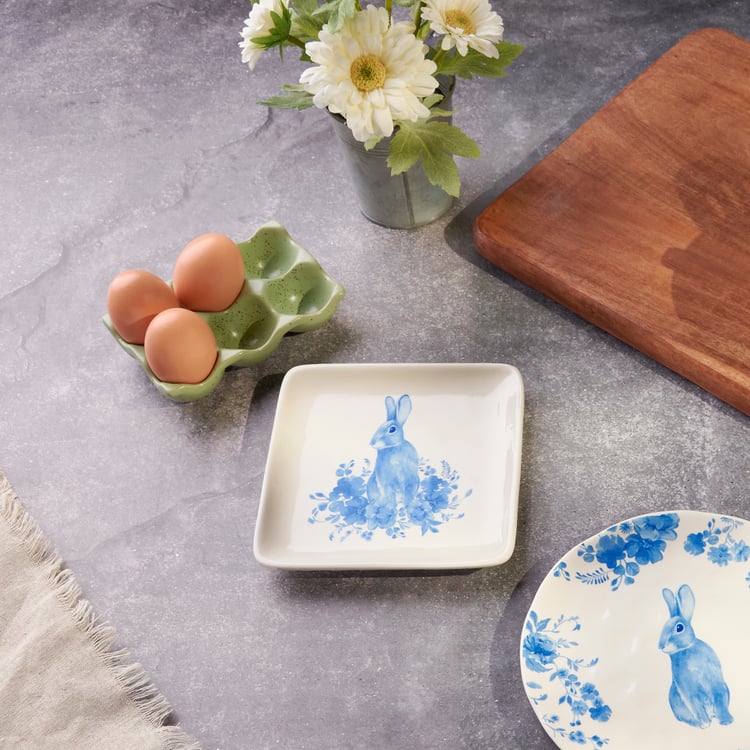 Small Blue Floral Rabbit Plate | Primitives By Kathy