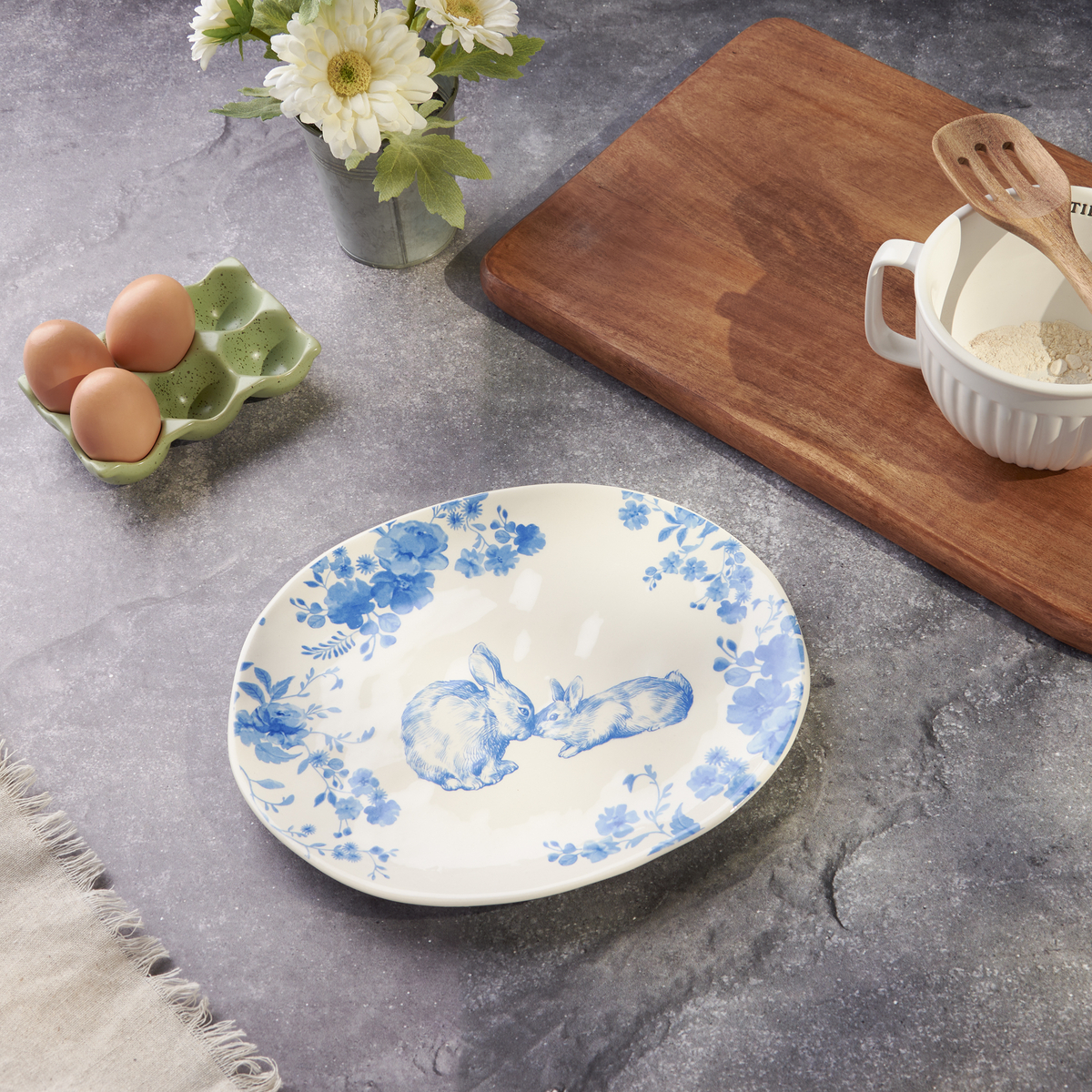 Oval Blue Floral Rabbit Platter | Primitives By Kathy
