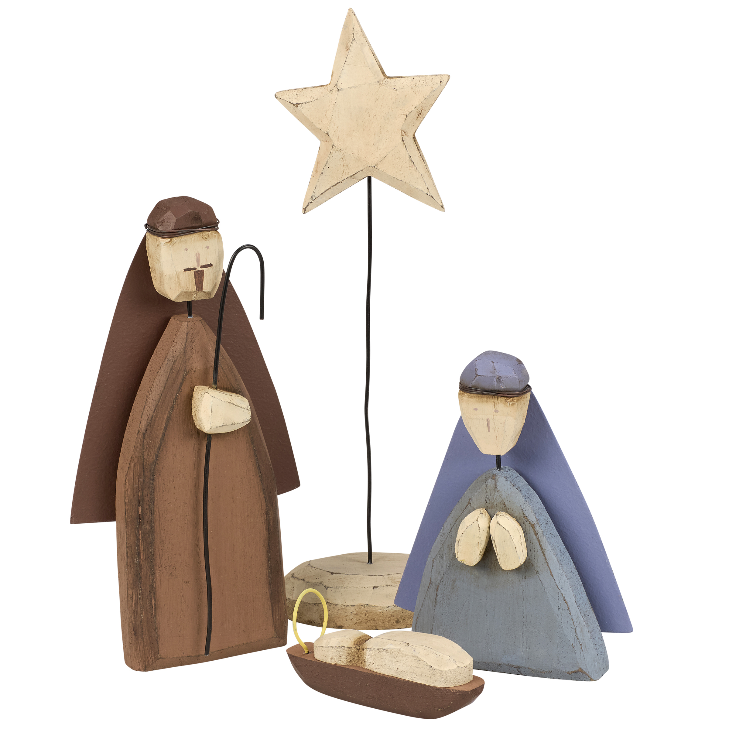 Primitives By Kathy Natività – Cartello In Legno Con Presepe In Rilievo E Effetto Neve