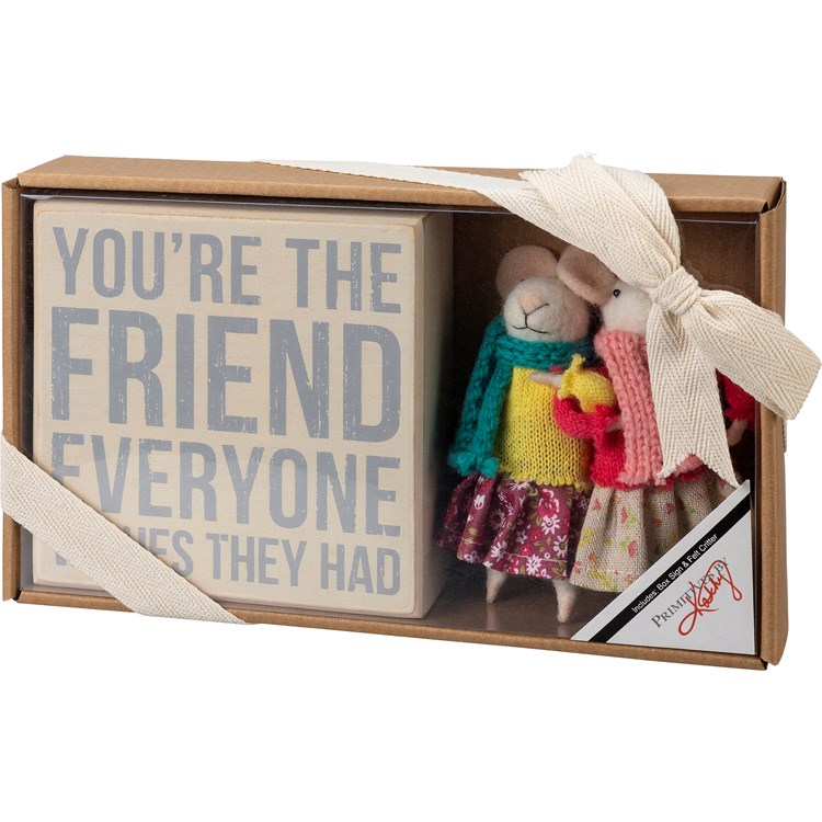 Felt Gift Set - You're The Friend Everyone Wishes - 5" x 5" x 1.75", 4" Tall - Wood, Felt