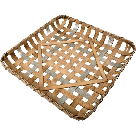 Basket - Metal Detail - 19" x 19" x 2.50" - Wood, Metal, Jute