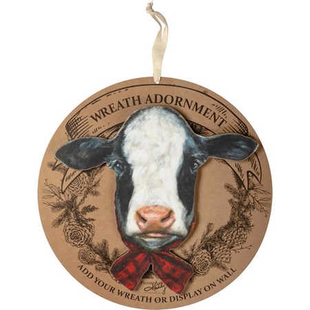 Christmas Cow Wreath Insert - Wood, Paper, Wire