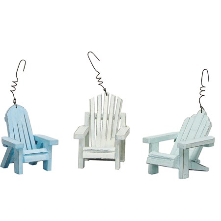 Ornament Set - Beach Chairs - 2.25" x 3.50" x 3.50", 2.25: x 3" x 3.50", 2" x 2.50" x 2" - Wood, Wire