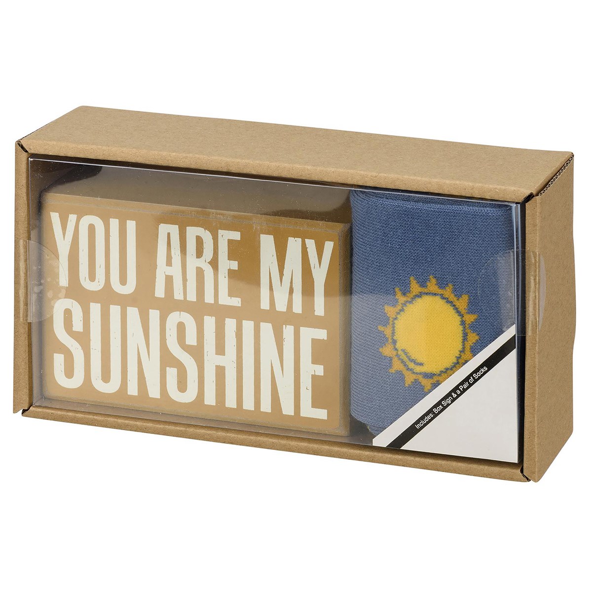My Sunshine Box Sign And Sock Set - Wood, Cotton, Nylon, Spandex