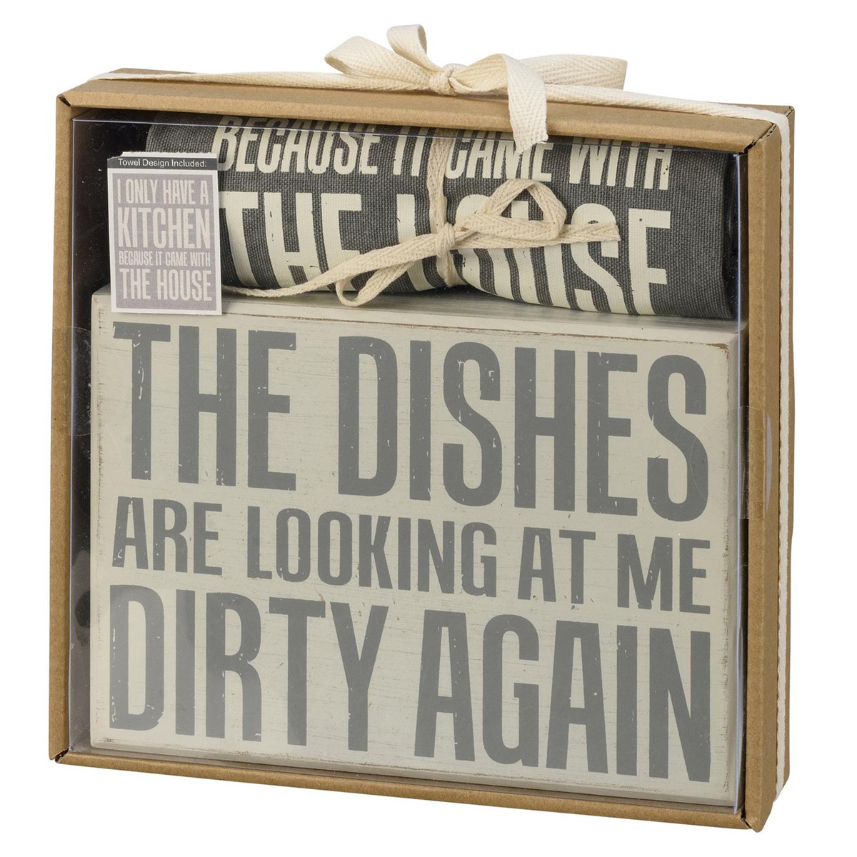 Kitchen Box Sign And Towel Set - Wood, Cotton