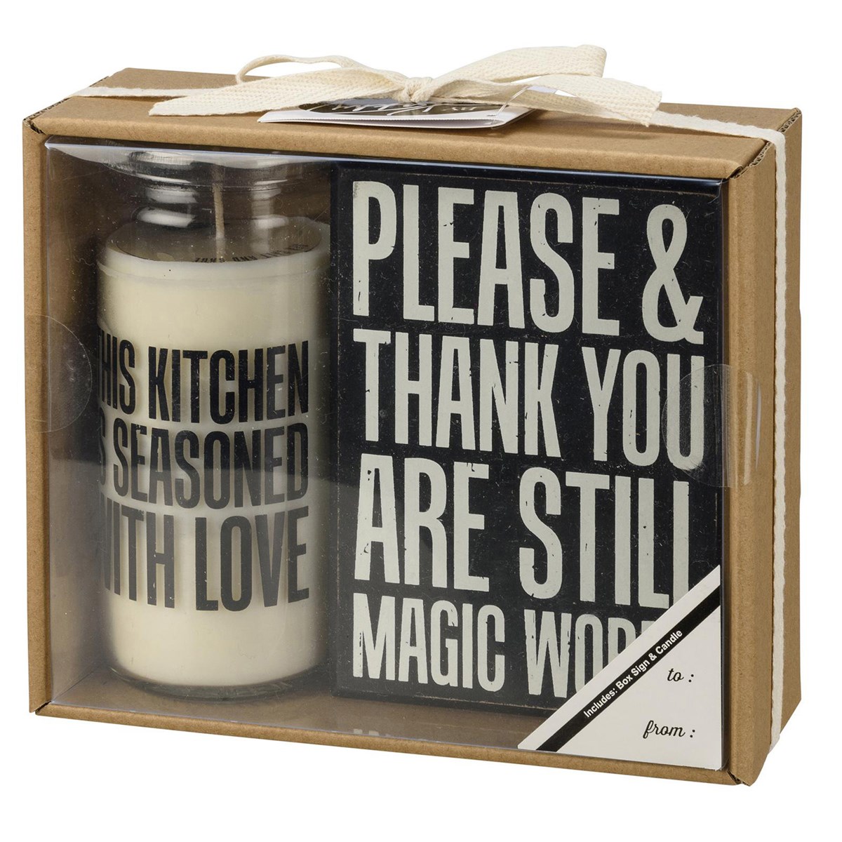 Kitchen Box Sign And Candle Set - Wood, Soy Wax, Glass