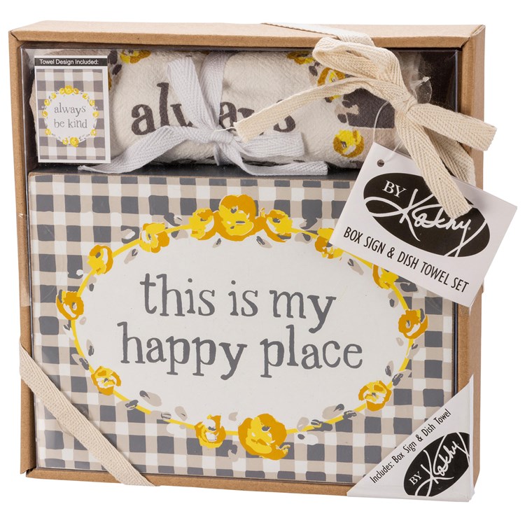 Always Be Kind Box Sign And Towel Set - Wood, Cotton