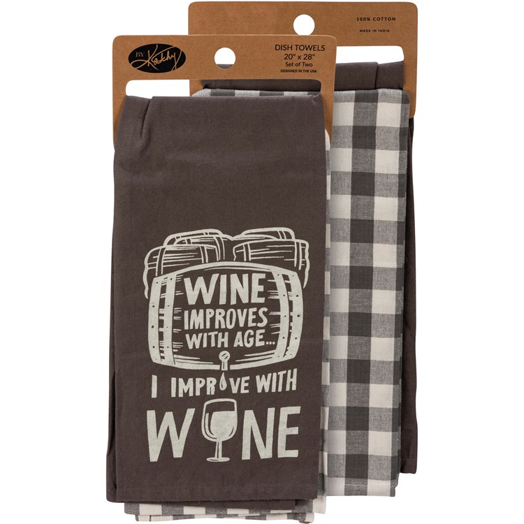 With Wine Kitchen Towel Set - Cotton