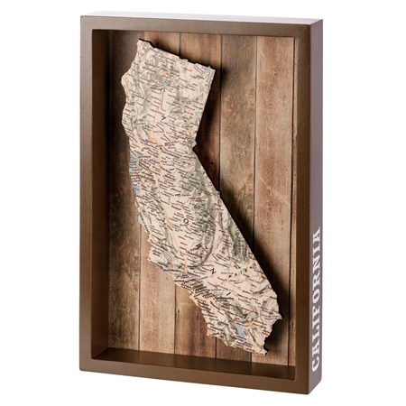 Reverse Box Sign - California - 8" x 12" x 1.75" - Wood, Paper