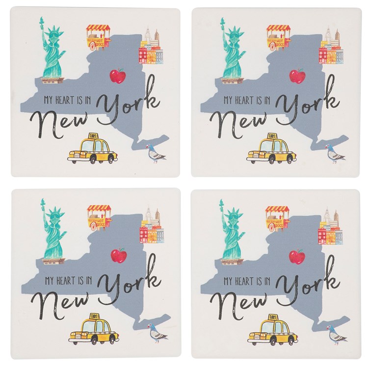 New York Coaster Set - Stone, Metal, Cork