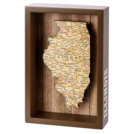 Reverse Box Sign - Illinois - 5.50" x 8" x 1.75" - Wood, Paper
