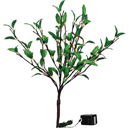Green Leaf Twig - 60L Small - 19.75" Tall, 60 Lights, 16' Cord, 1 Stem - Wire, Fabric, Cord