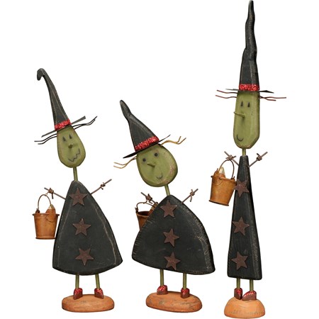 Witches Three Gang Sitter Set - Wood, Metal, Wire, Glitter