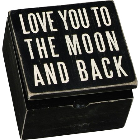 Hinged Box - Love You To The Moon And Back - 4" x 4" x 2.75" - Wood, Metal