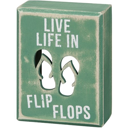 Box Sign - Flip Flops - 3" x 4" x 1.75" - Wood