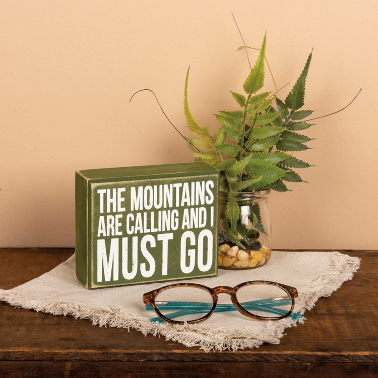 Mountains Calling Box Sign - Wood