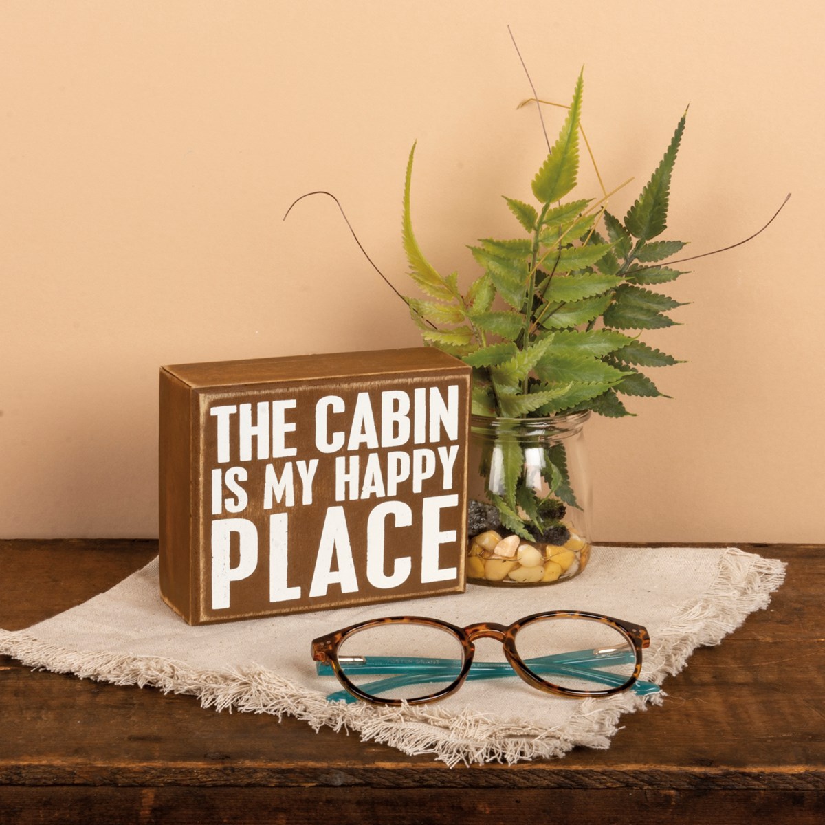 Cabin Is My Happy Place Box Sign - Wood