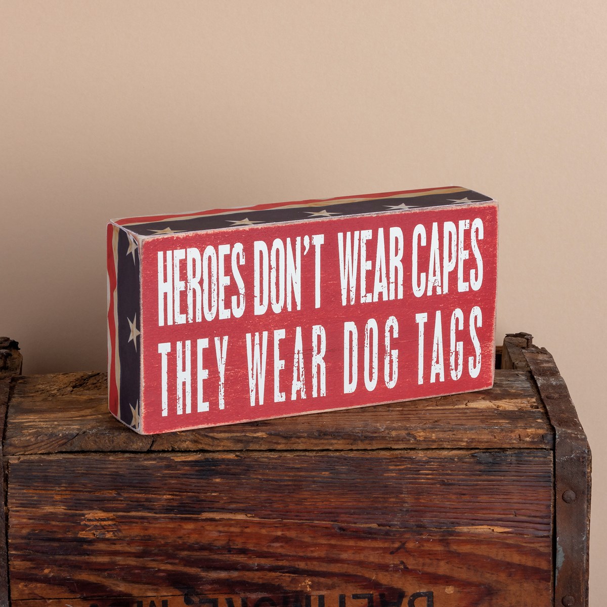 Heroes Dog Tags Box Sign - Wood, Paper