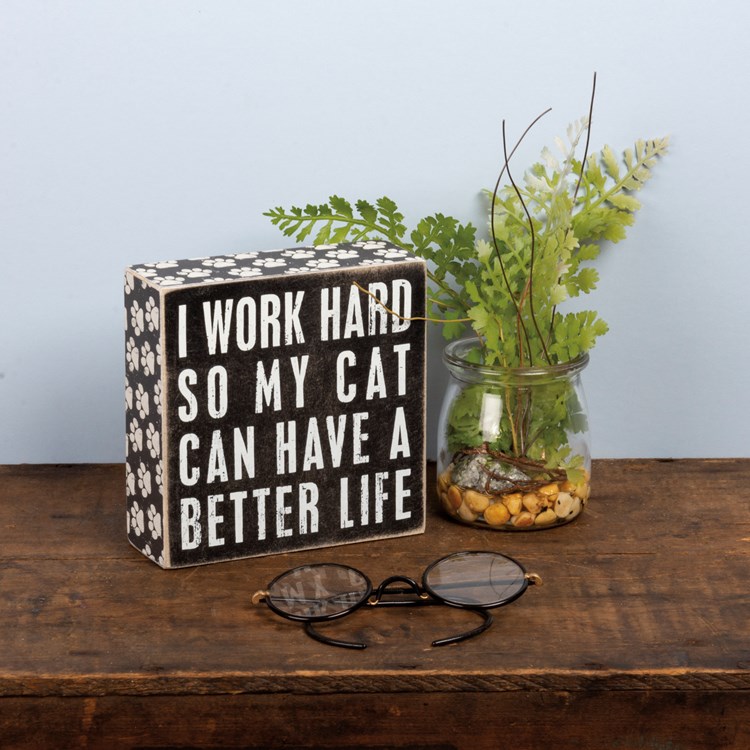 Cat Can Have A Better Life Box Sign - Wood, Paper